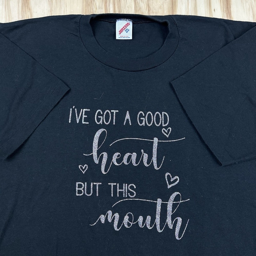 Vintage Women's 2XL Black Single Stitch Good Heart Mouth Crude Humor T-Shirt